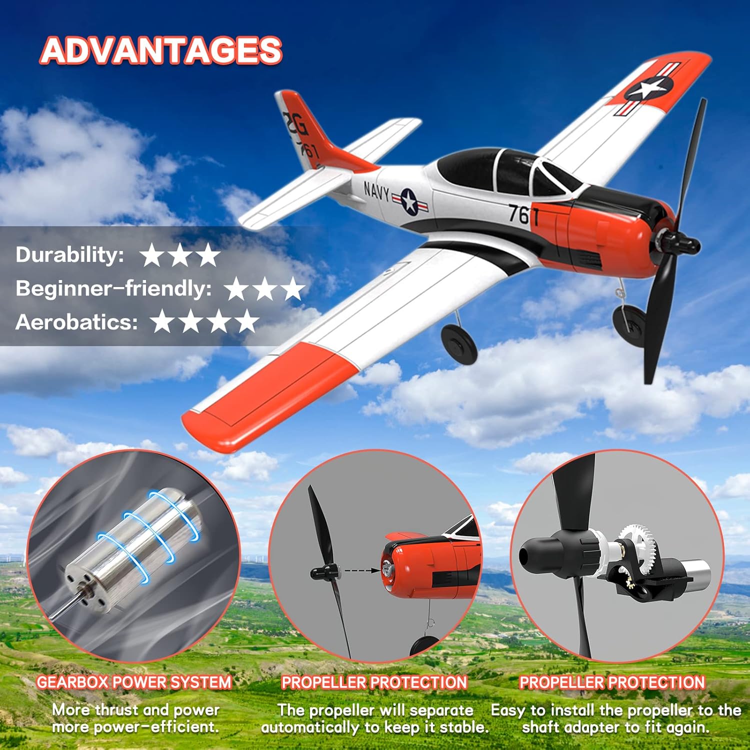 Losbenco RC Plane 4 Channel Remote Control Airplane, Ready to Fly RC Airplane with Xpilot Stabilization System and One Key Aerobatic for Beginners Adult