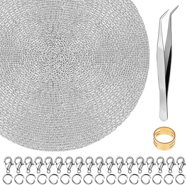 Necklace for Jewelry Making, Anezus 50 Feet Jewelry Chain Necklace Chains 2.0mm Stainless Steel Chain with 100 Jump Rings 30 Lobster Clasps for Jewelry Making Jewelry Chain DIY Making