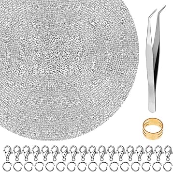 50 Feet Stainless Steel Chains for Jewelry Making, Anezus Jewelry Chain Bulk Small Metal Chains with 100 Jump Rings 30 Lobster Clasps for Necklace Making Bracelet DIY