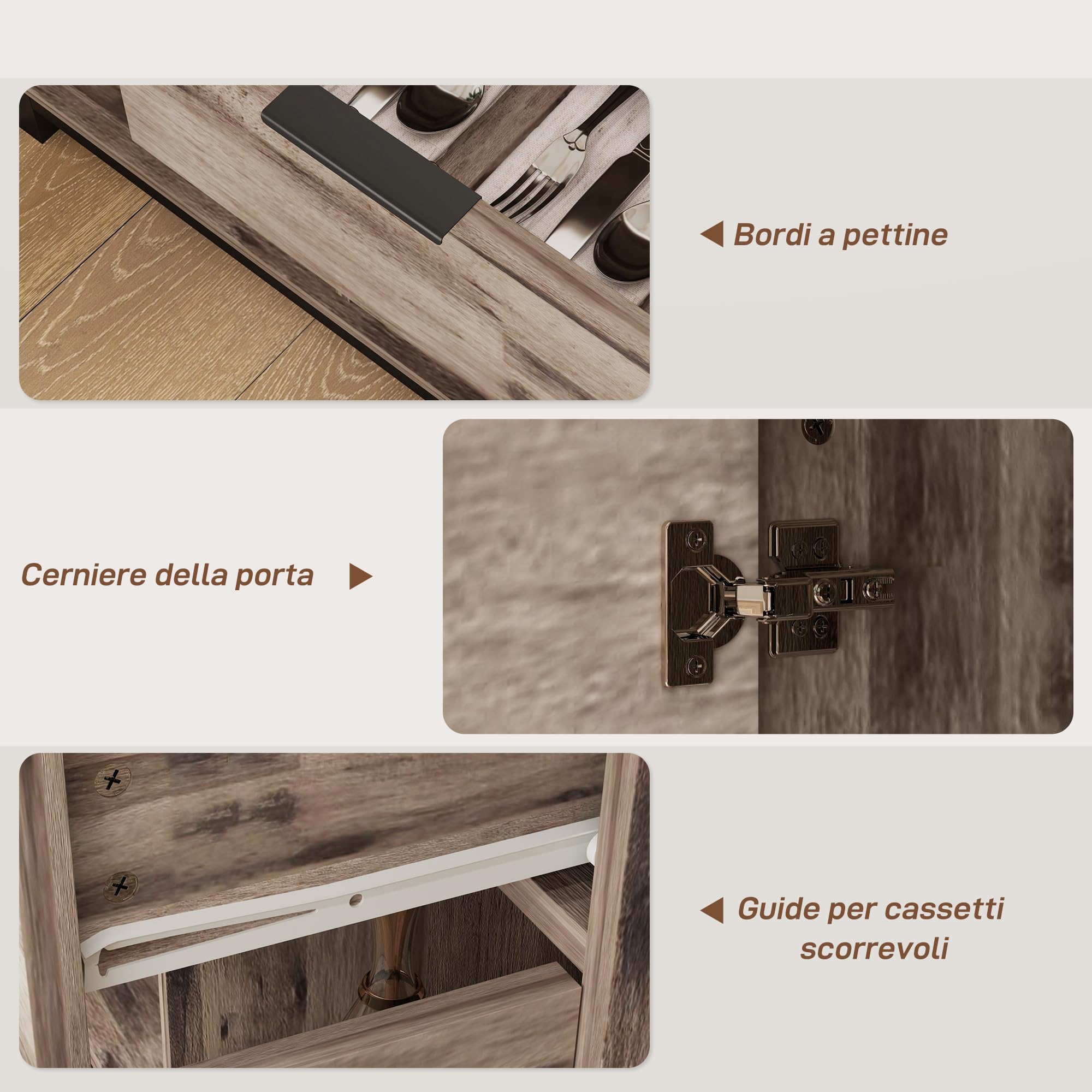 HOMCOM Mobile Soggiorno Madia, 3 Armadietti, 120x36.5x70 cm, Marrone | Credenza Soggiorno, Cassetto, Ripiani Regolabili, Gambe in Acciaio in Stile Industriale, Sala da Pranzo, Cucina