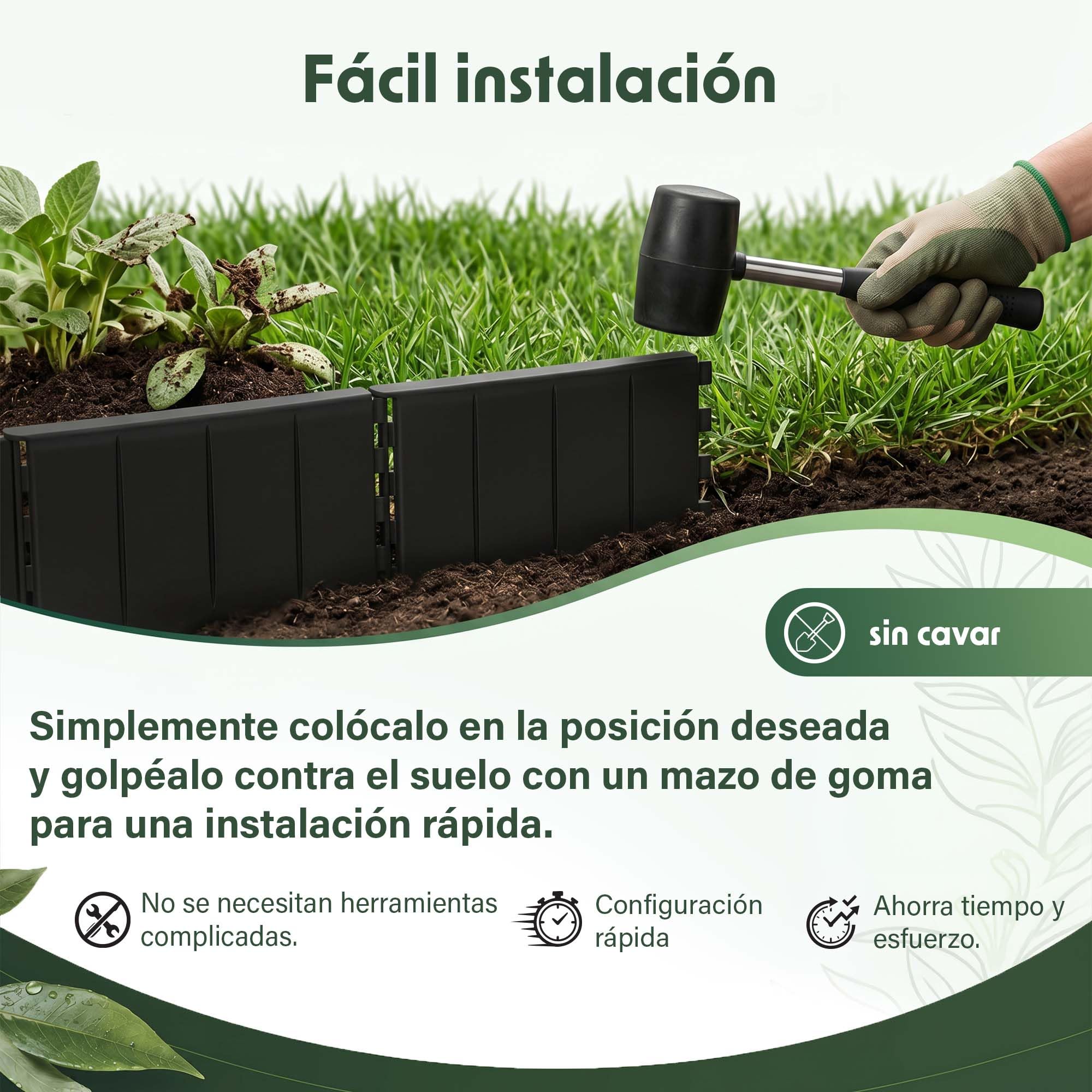 GARDENIX Borde de césped fácil de Instalar, Color marrón Claro, plástico, 20,6 m, sin cavar, Borde de bancal de plástico de Material Reciclado, Flexible y Duradero