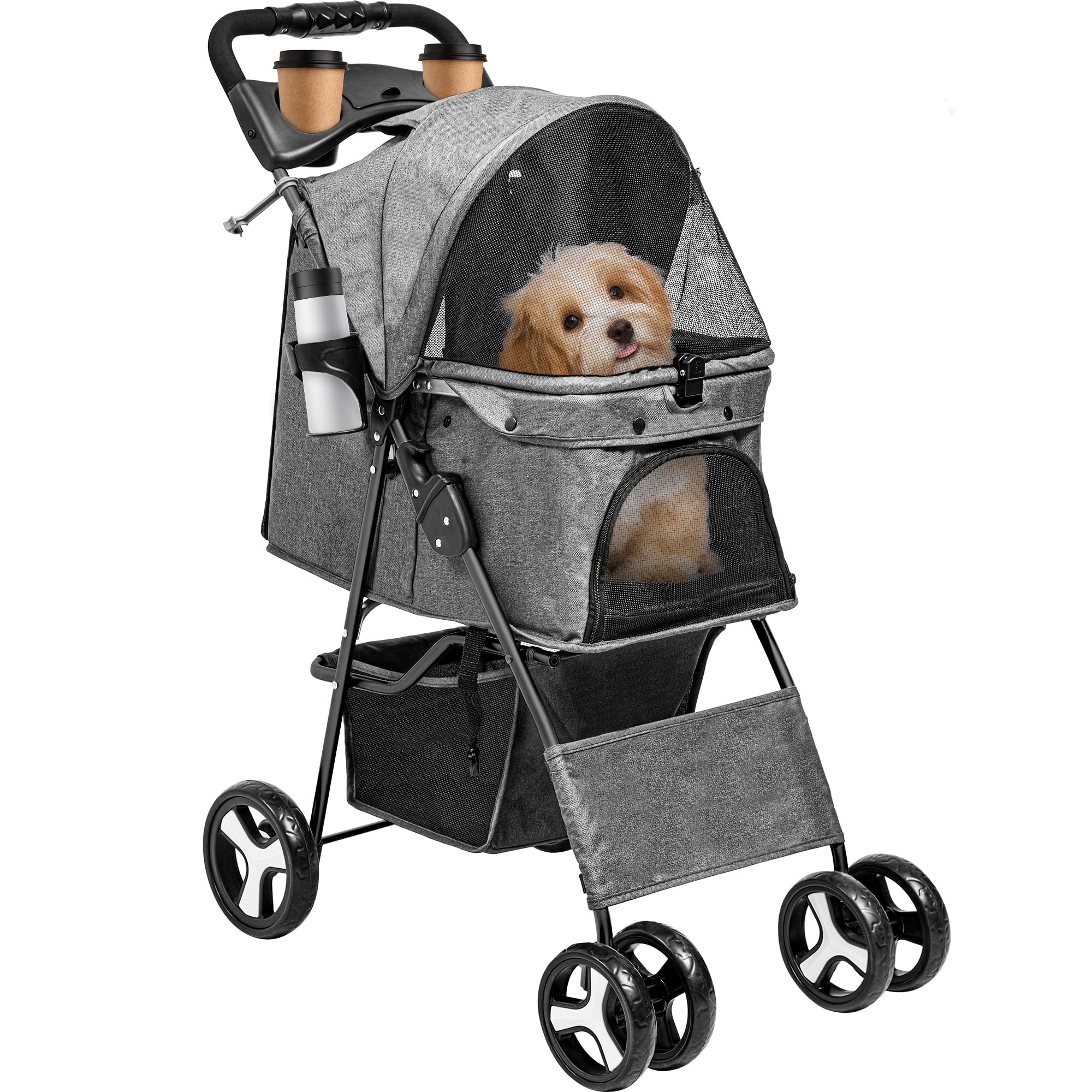 YITAHOME Carro Perro, Carrito para Perros, Cochecito de Viaje para Mascotas, Cochecito para Perros y Gatos con Cesta de Almacenamiento, Plegable Carro para Perros, Portátil Cochecito Perro (Gris)