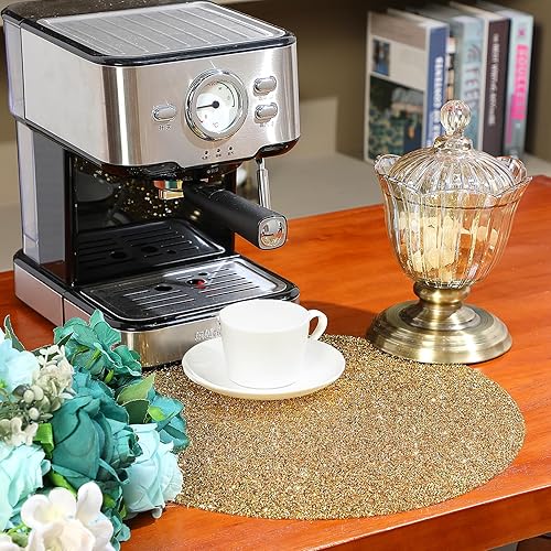 Miniatura 2 de Blulu 4 manteles individuales redondos de diamantes de imitación de 15 pulgadas con purpurina brillante, manteles individuales decorativos lavables