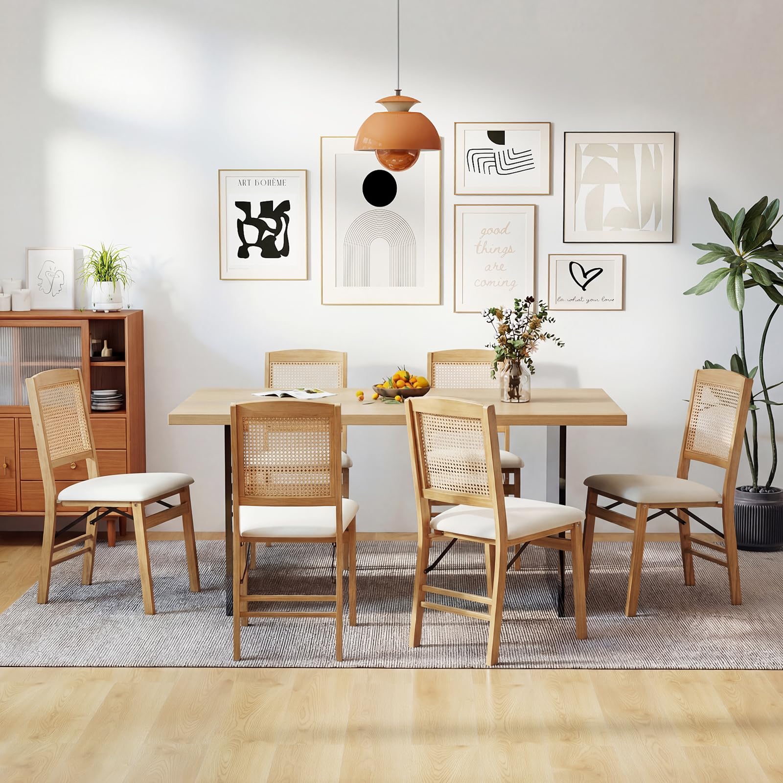 COSTWAY Klappstühle 2er Set, Rattan Esszimmerstühle mit gepolsterten Sitzen & Massivholzrahmen, Küchenstühle klappbar, armlose Polsterstühle bis 180 kg belastbar, für Esszimmer, Küche, Wohnzimmer