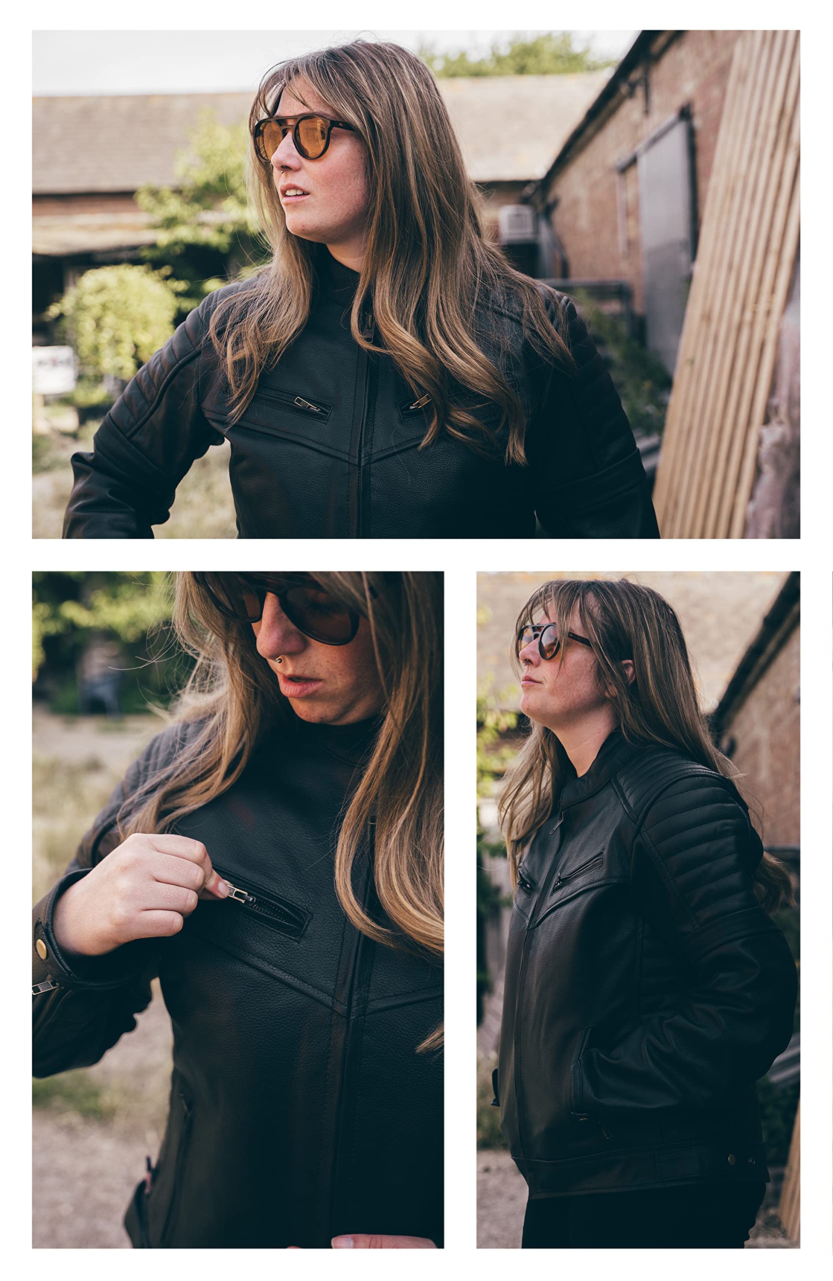 Texpeed Giacca da moto in pelle per donna - Giacca da moto touring con protezione per armatura CE originale da motociclista (EN 1621-1) Nero - 3XL