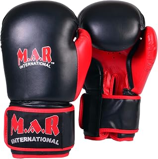 MAR | Black & Red Rex Leather Boxing Gloves, Professional Kickboxing Muay Thai Gloves Heavy Training Boxing Gloves, Womens Boxing Gloves Kids Boxing Gloves for Men Women & Children 4oz - 20oz