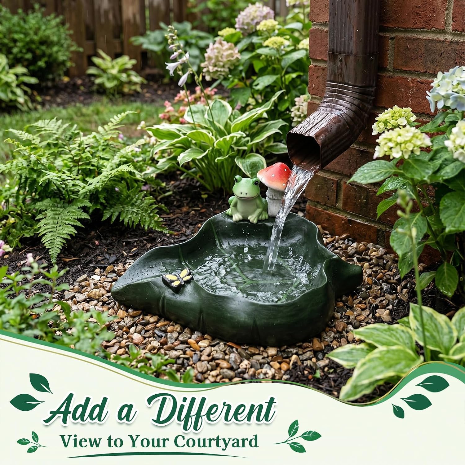 Colingmill 1 Pack Leaf Shaped Splash Block Gutter Downspout Extensions Rain Downspout Splash Block Rain Gutters Leaf Shaped Guard Spout Diverter for Lawn, Patio & Yard, Animal Garden Statue (Frog)