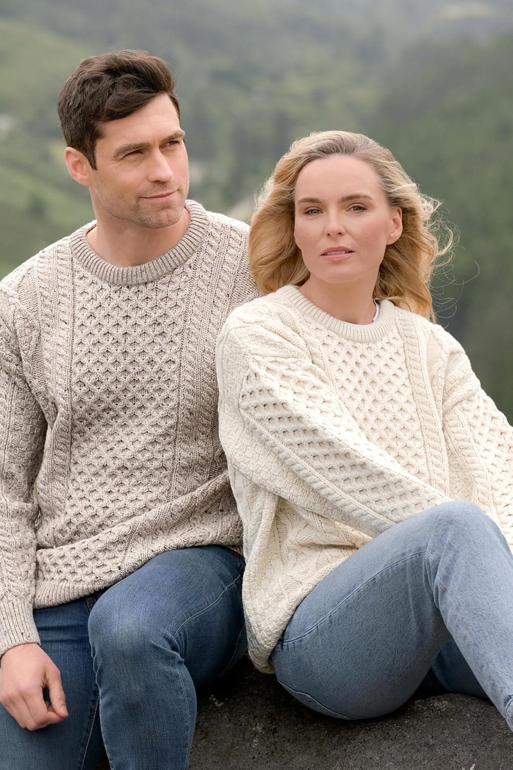 Aran Crafts Irish Cable Knitted Super Soft Merino Wool Crew Neck Unisex Sweater, Authentic and Traditional, Comfortable and Stylish, Made in Ireland (C5501-LG-OAT)