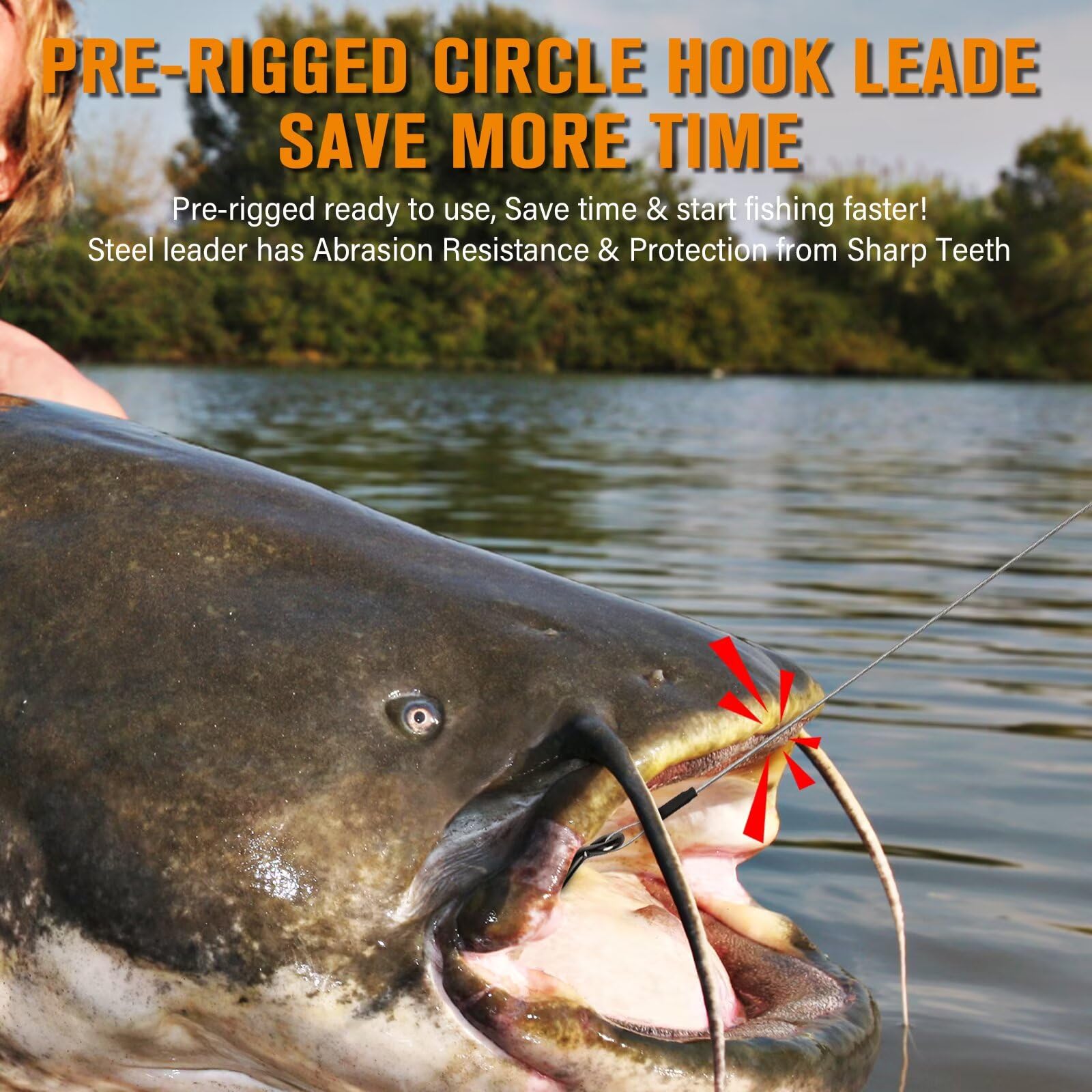 Dovesun Angelhaken Mit Vorfach für forellenhaken Angelhaken Set Salzwasser Süßwasser Fünf Größen 2/0 4/0 6/0 8/0 10/0 Vorgetakelte Angelhaken Stahlvorfach Hecht Drahtvorfach