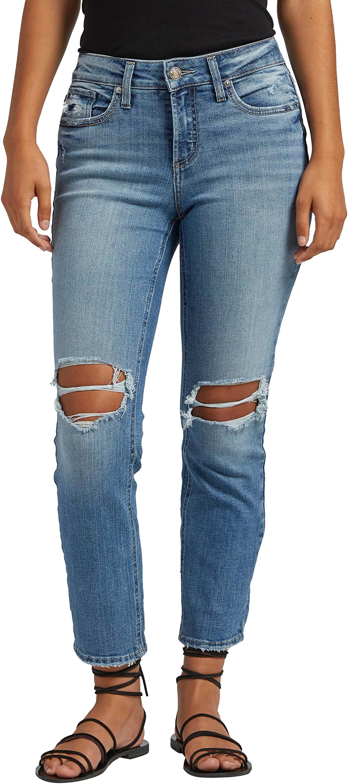 Silver Jeans Co. Women's Suki Mid Rise Curvy Fit Straight Crop Jeans