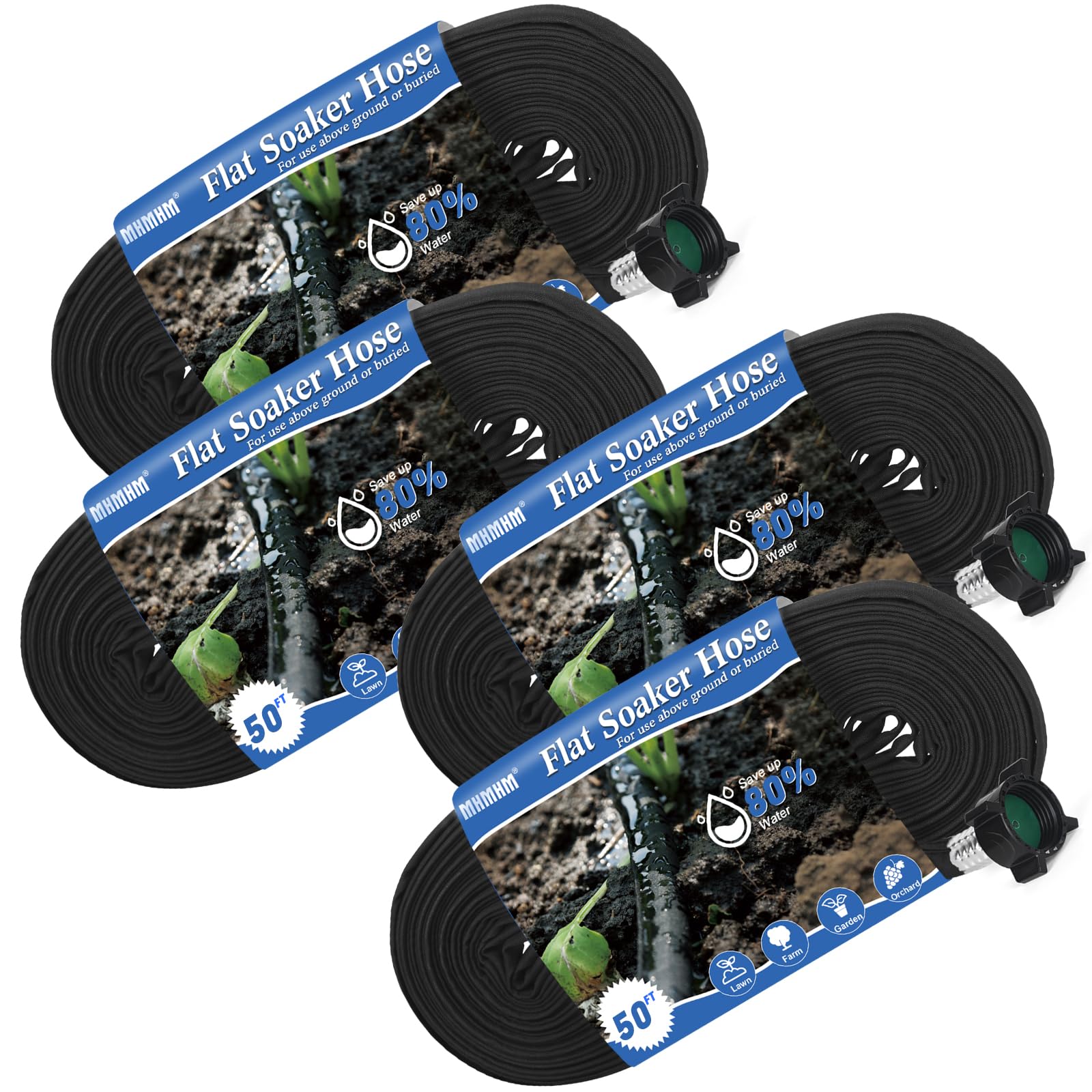 MHMHM Flat Soaker Hose 50FT*4 Heavy Duty Double Layer Design Save 80% Water for Garden Lawn and Flower Bed Drip Irrigation (200FT)