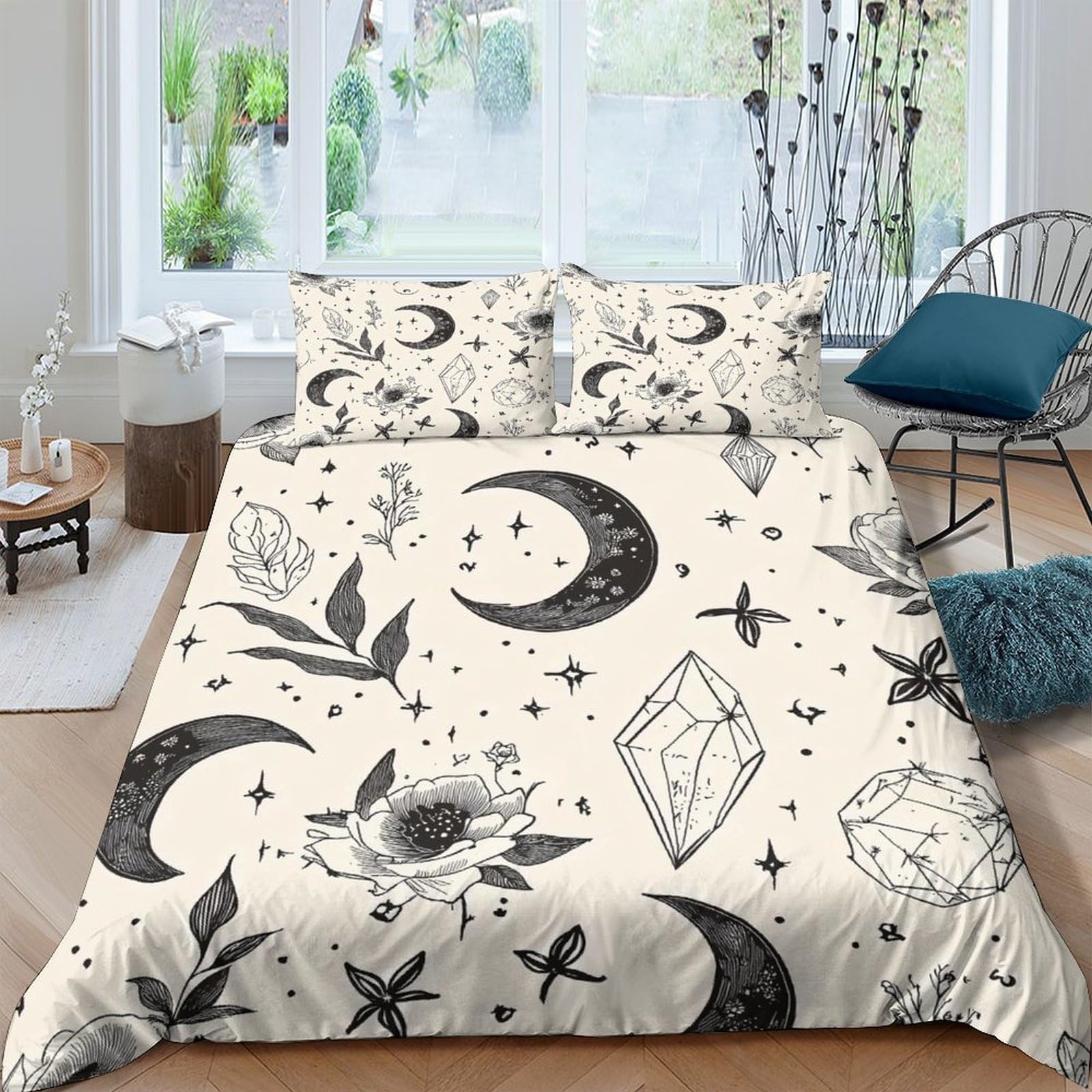 Ctjqhvkz Style-4 3D Printed Moon Floral Fitted Sheet Microfiber Soft Breathable Geometry Mattress Cover For Bedroom Dorm Decor Single（135X200cm）