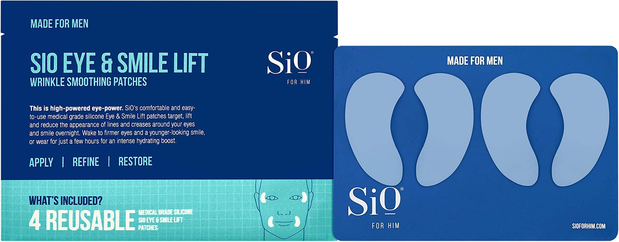 SiO Beauty For Him Eye & Smile Lift - Eye & Smile Anti-Wrinkle Patches 4 Week Supply - Overnight Smoothing Silicone Patches For Eye & Smile Wrinkles And Fine Lines …