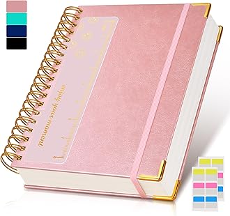 Spiral Notebook Journal 7.6” x 10”, 300 Pages Hardcover Leather Lined Journals for Women Men, B5 Large College Ruled Notebooks with 100 GSM Thick Paper, Spiral Journal for Writing Work School, Pink