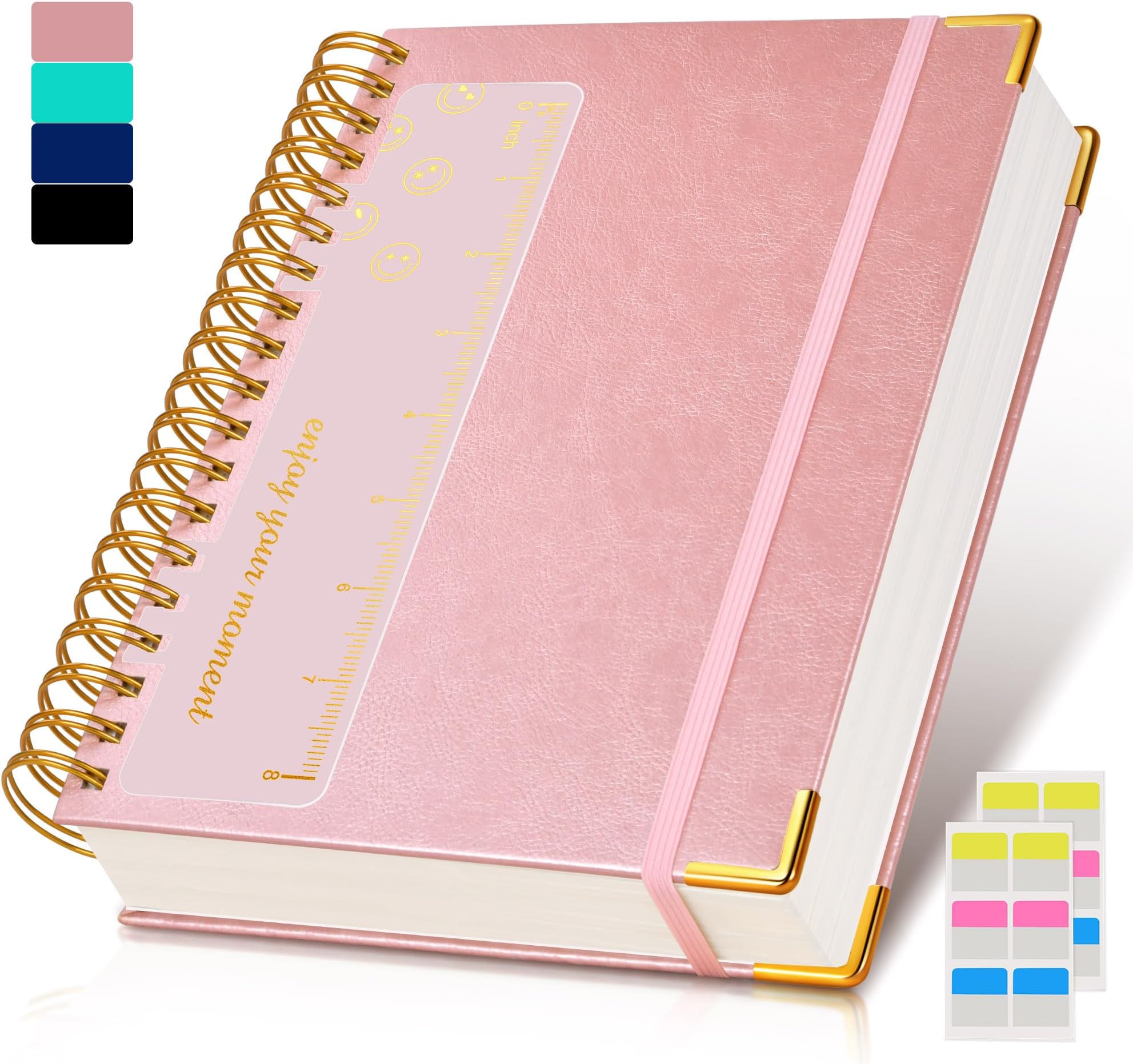 Spiral Notebook Journal 7.6” x 10”, 300 Pages Hardcover Leather Lined Journals for Women Men, B5 Large College Ruled Notebooks with 100 GSM Thick Paper, Spiral Journal for Writing Work School, Pink