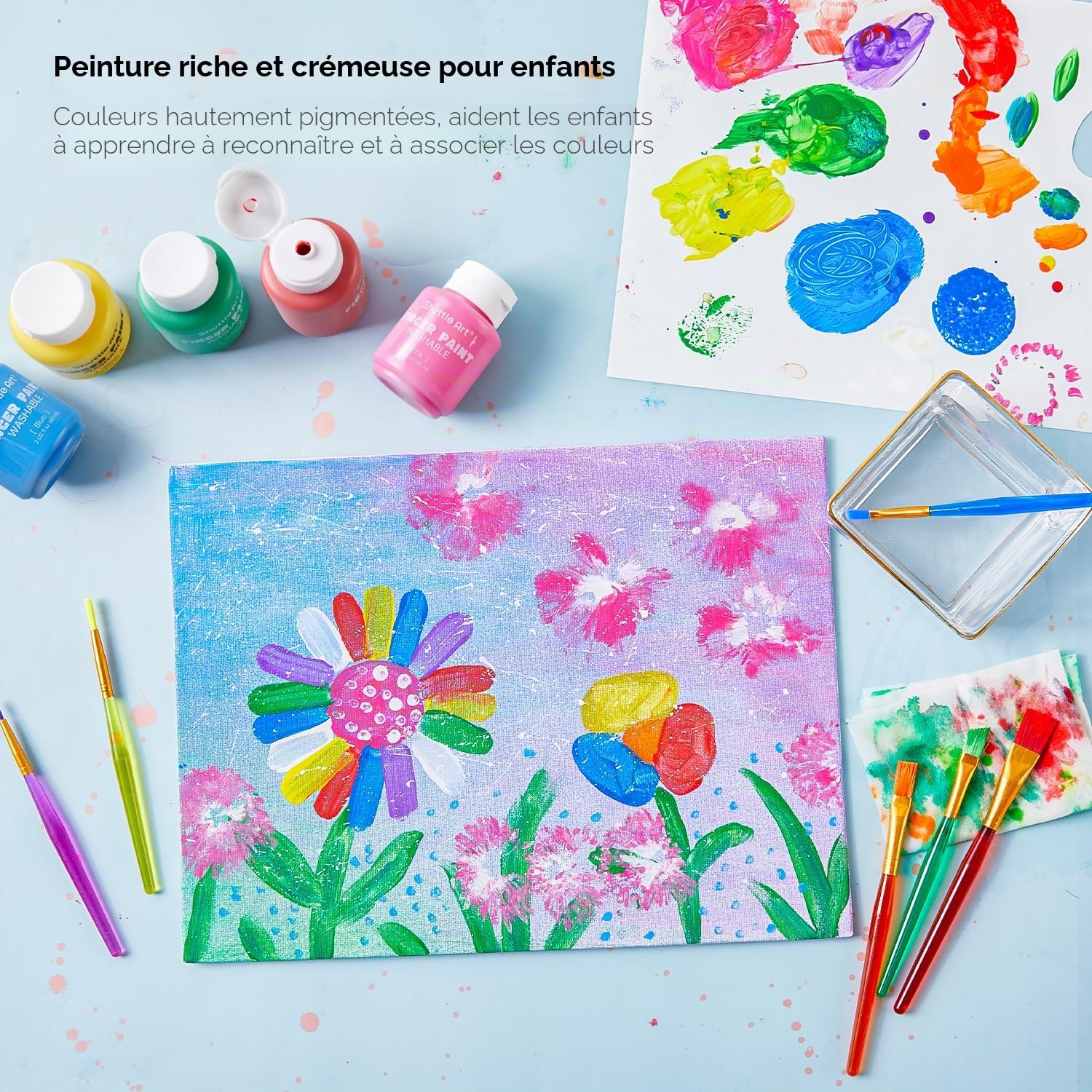 Shuttle Art Peinture au Doigt pour Enfants, 15 Couleurs 60ml Peinture au Doigt Enfant Lavable Non Toxique, Peinture Enfant pour les Tout-petits Art Bricolage