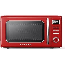 Nostalgia NRMO11RR6A 1000 Watt Power Retro Countertop Microwave Oven Easy to Clean with Removable Glass Turntable-Child Safety Lock-12 Programs-Digital Clock, 1.1 Cu. Ft, Red