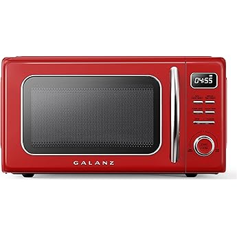 Nostalgia NRMO11RR6A 1000 Watt Power Retro Countertop Microwave Oven Easy to Clean with Removable Glass Turntable-Child Safety Lock-12 Programs-Digital Clock, 1.1 Cu. Ft, Red
