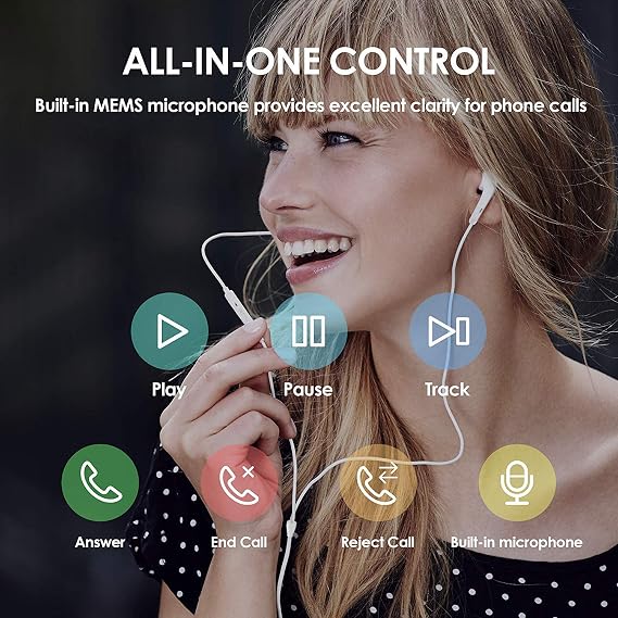 3.5mm Wired Headphone Plug, 3.5 mm headphones In-Ear Earphones, Noise Isolating with Built-in Microphone & Volume Control Compatible with iPhone iPad iPod MP3 MP4 Samsung Laptop