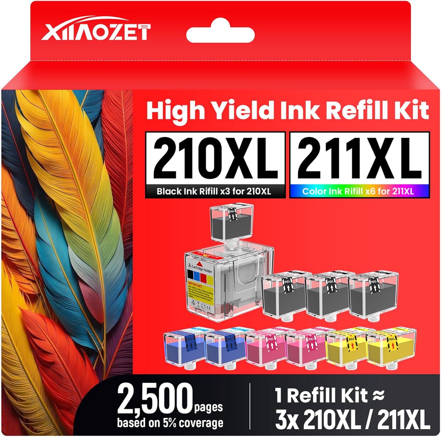 210XL 211XL Ink Refill Compatible with Canon 210XL 211XL Ink Cartridges Combo Pack, for PIXMA MX410 MX340 IP2700 IP2702 MP240 MP250 MP495 Printer, Including 9 Pack Printer Ink (3BK/2C/2M/2Y)