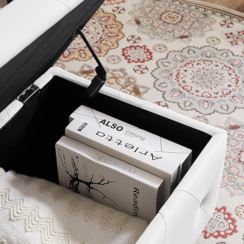 Miniatura 4 de Banco de almacenamiento copetudo con botones de terciopelo para dormitorio, beige, 40 pulgadas