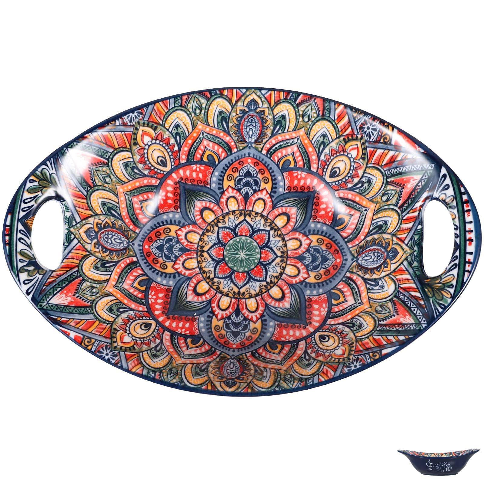 Grand bol en céramique bleu pour salades et repas en famille de 23 cm