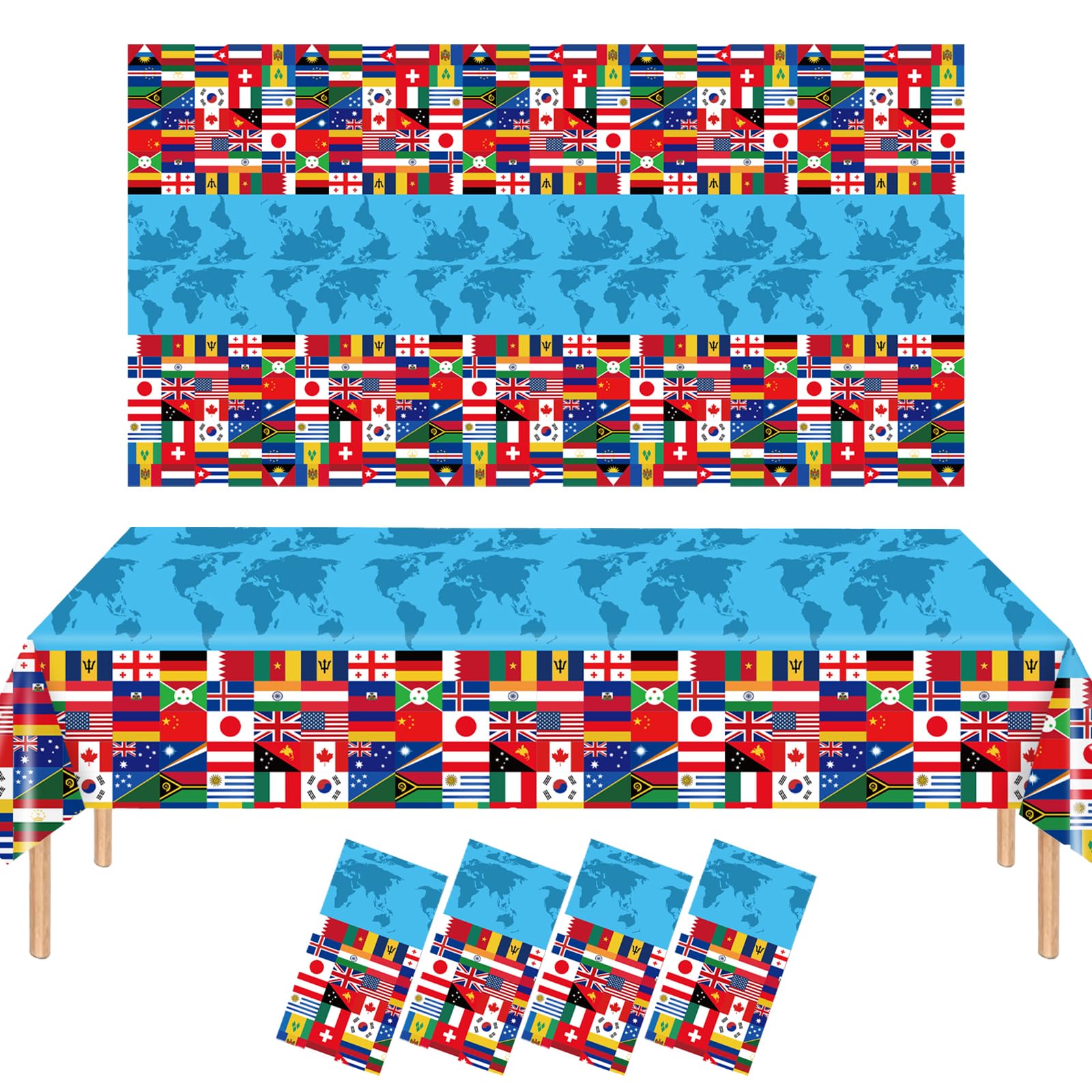 AURALIN 4 Pack International Flag Tablecloth 137x274cm Large PE Plastic Rectangular Table Cover Vibrant Country Flags for World Cup 2026 Decorations & Football Sports Event Party Decor — image 1