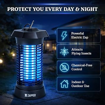 Electric Bug Zapper Indoor/Outdoor, High Powered Mosquito Zappers Killer, Insect Fly Swatter Zapper Mosquito Trap Outdoor Fly Traps for Backyard (Included Cleaning Brush & one Extra Bulb)