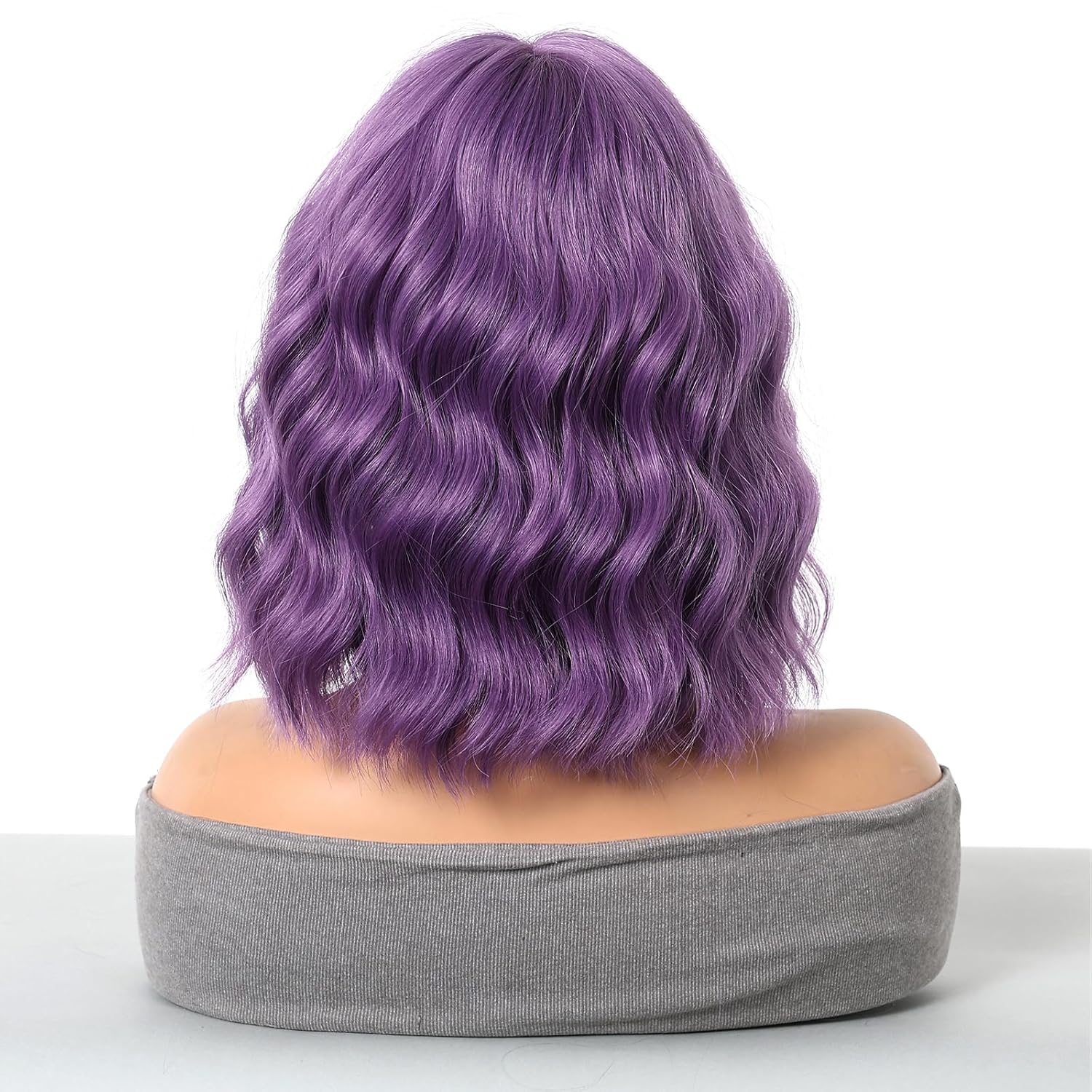 incohair 12 Inches Purple Wig with Bangs Women Short Curly Wavy Bob Wig Shoulder Synthetic Halloween Party Wigs Wig Cap Included