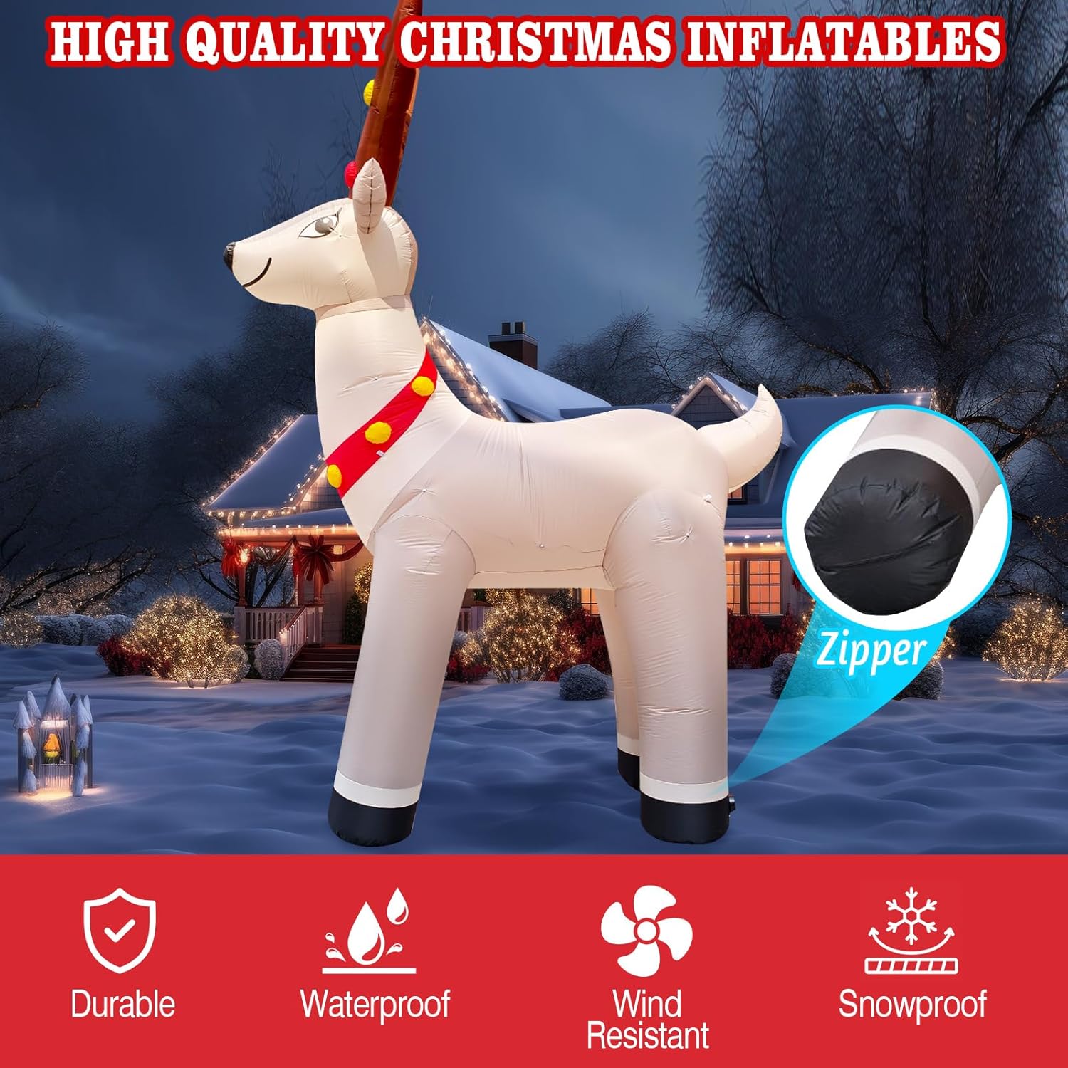 14.3FT Giant Christmas Inflatable Reindeer, Christmas Blow Up Reindeer Xmas Elk Inflatable Built-in Bright LED for Christmas Inflatables Outdoor Decoration Xmas Eve Party Yard Lawn Decor