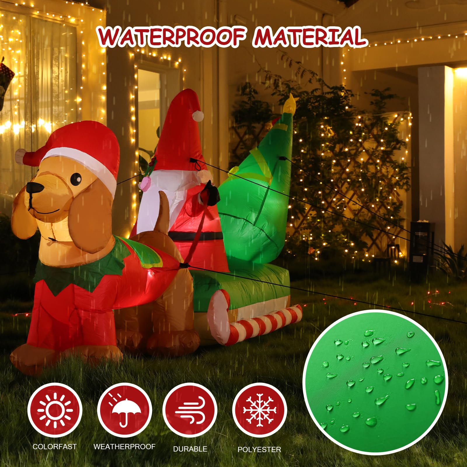 BLOOMWIN Aufblasbare Weihnachtsdeko Aussen - 2,5m Lang Aufblasbar Weihnachtsbeleuchtung Außen Figur Gnom Zwerg Dackel Schlitten Weihnachtsbaum Wetterfest XXL Deko Weihnachten Draußen Hof Garten