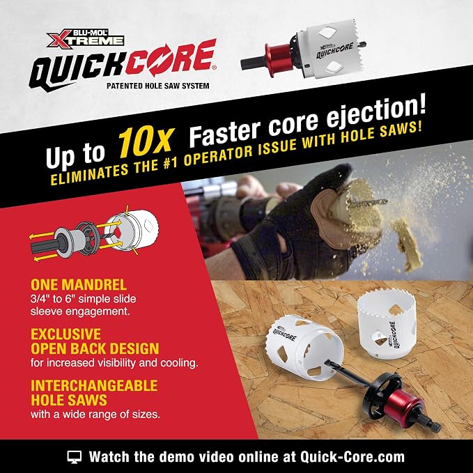 Disston QUICKCORE 13 pc Set - 3/4", 7/8", 1 1/8", 1-3/8", 1-1/2", 1-3/4", 2", 2 1/8", y 2-1/2" Hole Saws, & Quick Change Arbor, Part E0100231 miniatura 4
