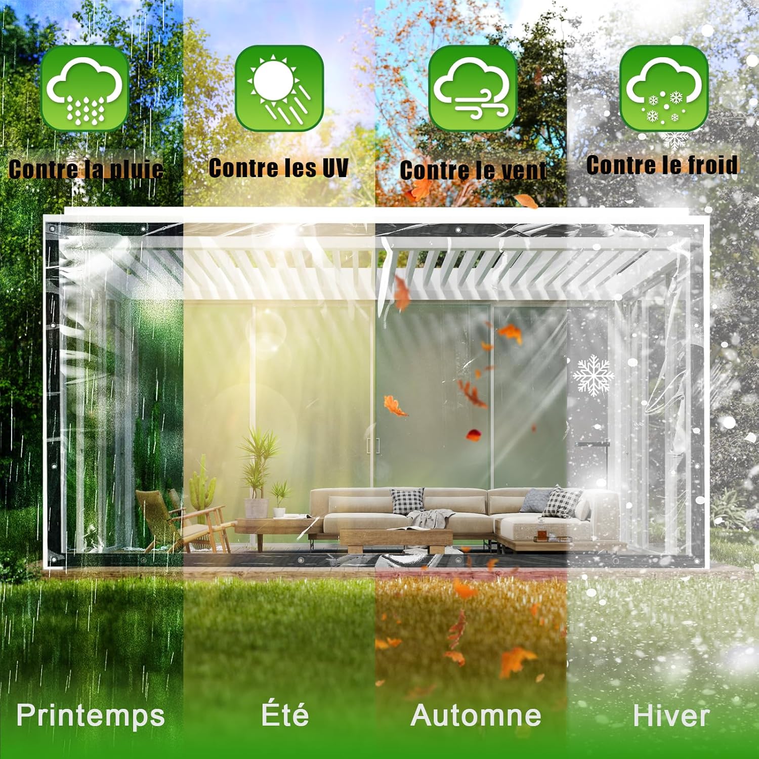 Plant Cover Transparent Tarpaulin- Waterproof PVC Plastic Tarp with Eyelets, Flower Plant Sheet Covers Rainproof, 400g/m² (Size: 78.7 x 78.7inch