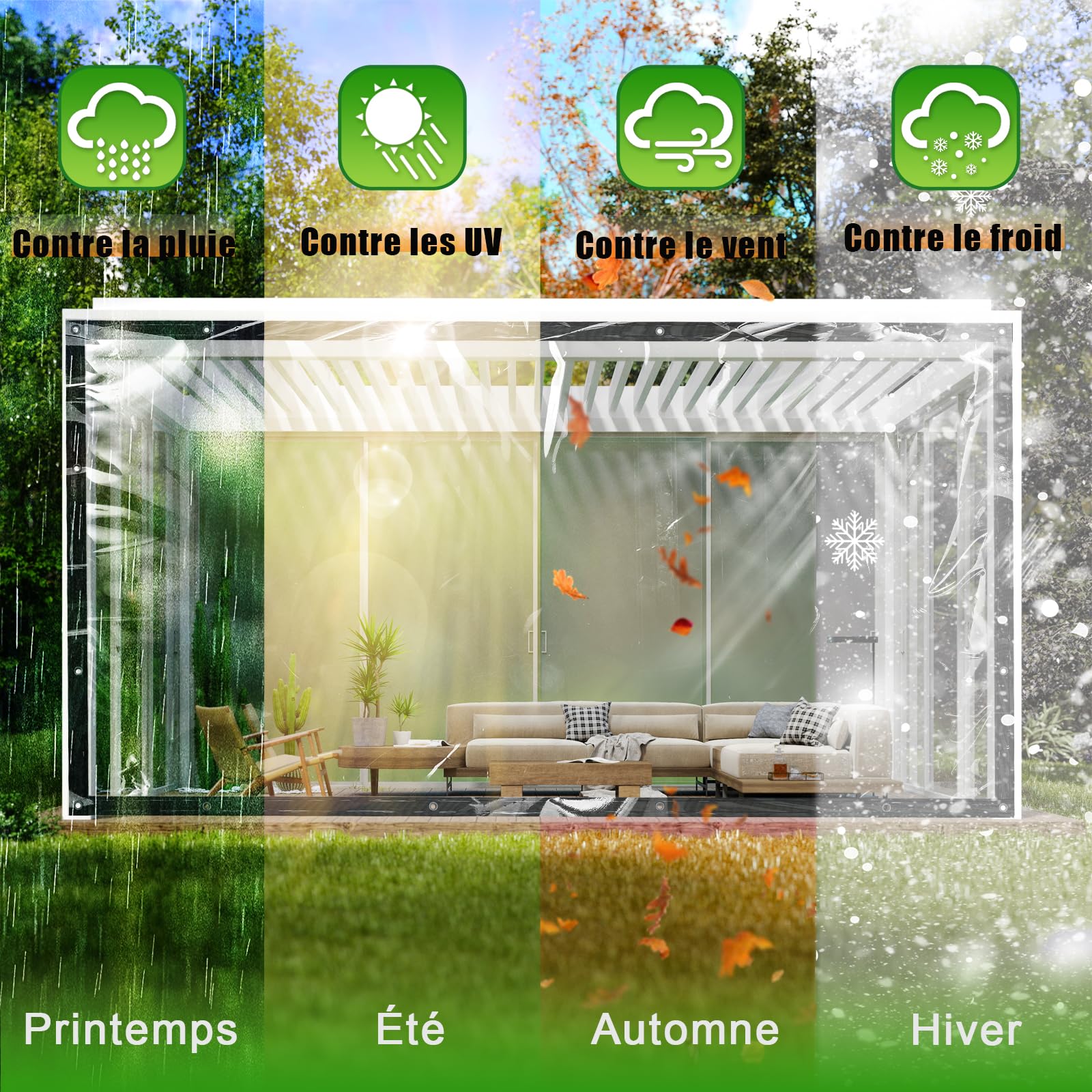 Bâche en Plastique imperméable de PVC de Transparente avec des Oeillets, des couvertures de Feuille d'usine de Fleur Anti-Pluie, 400g / m² (Size : 2m×4m)