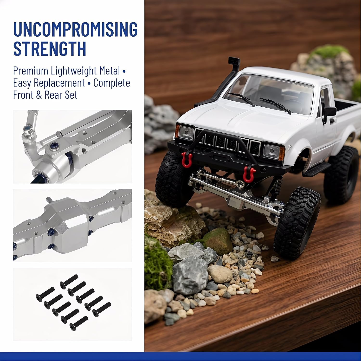 Menolana Metal Upgrade Front and Rear Shaft Assembly for 1/16 Scale RC Car, WPL C14 C24, Steel for and Crawler Vehicles