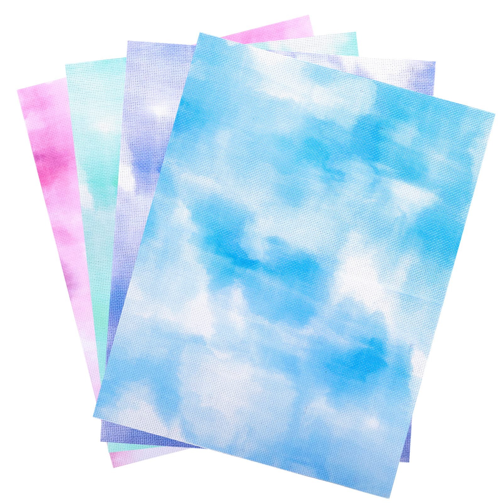 Pllieay 4 Pieces 4 Tie-dye Patterns Aida Cloth 14 Count Cross Stitch Fabric Embroidery Cloth, Soft Clouds Patterns, 12 by 18 Inch