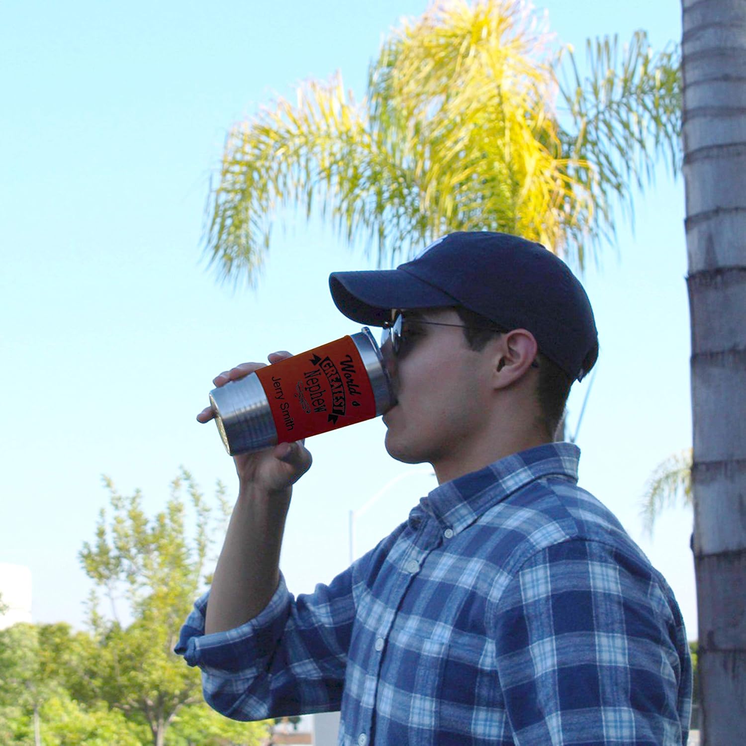 LaserGram 20oz Vacuum Insulated Tumbler Mug, Horseshoe Plain, Personalized Engraving Included (Faux Leather, Dark Brown)