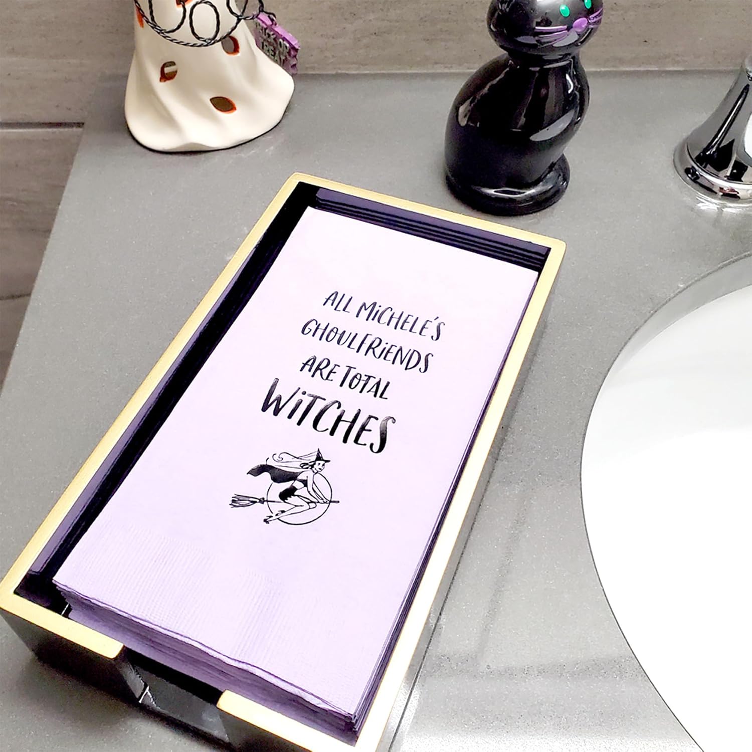 Paper Hand Towel Tray - Paper Guest Napkin Holder (Black)