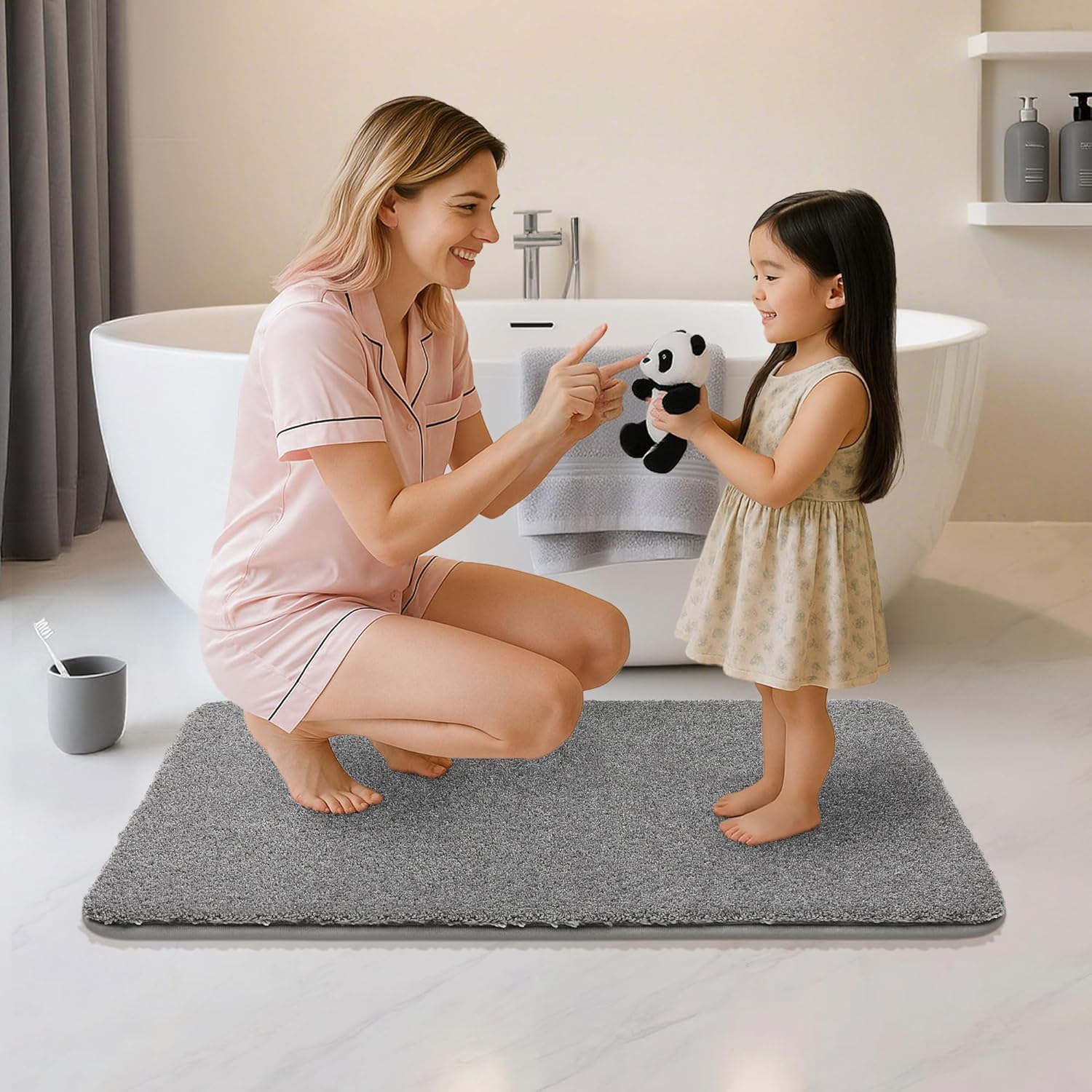 COSY HOMEER Bath Rugs for Bathroom Extra Thick - Anti-Slip Bath Mats Soft Plush Yarn Shaggy 100% Strong Mirco Polyeste Mat Living Room Bedroom Mat Floor Water Absorbent(Grey,24x48 - Inches) - Image 8