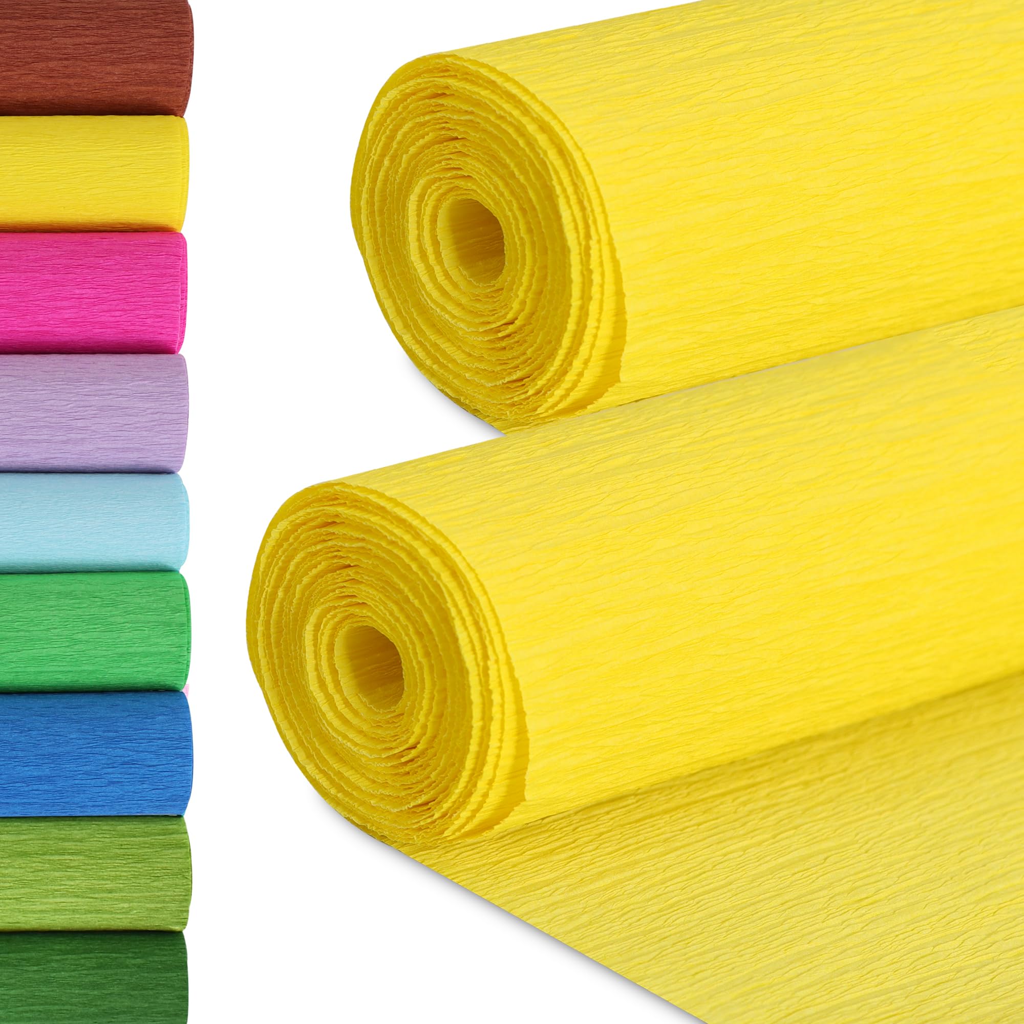 BEISHIDA Yellow Crepe Paper Roll, 2 Rolls Crepe Paper Sheet for Craft