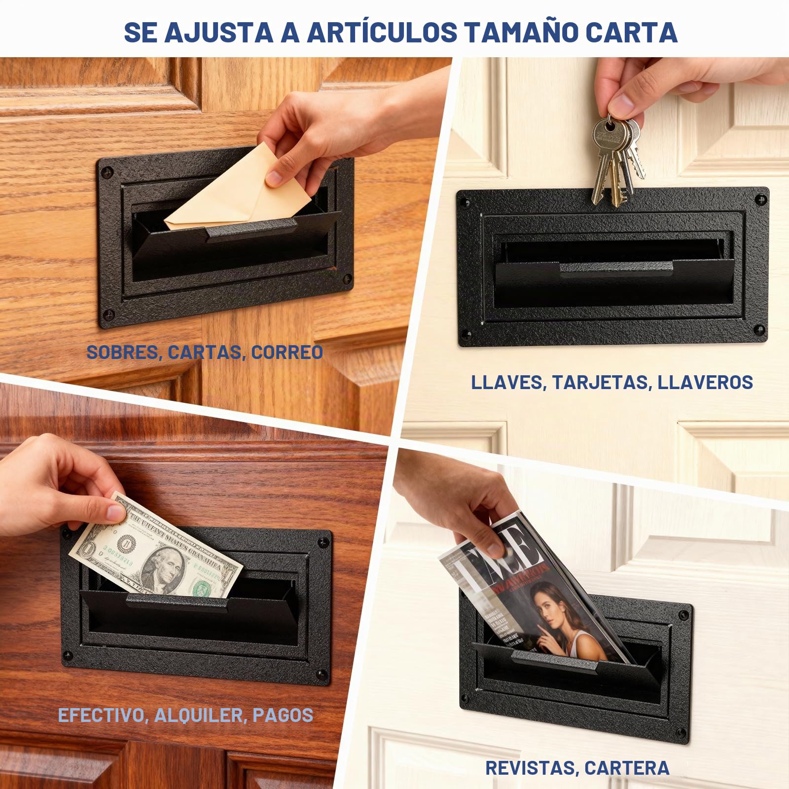 Buzón de Puerta para Correo, Alquiler, depósito y Llave Nocturna – Buzón de Bloqueo de Montaje en Puerta con Acceso Trasero a través de la Puerta (Ranura de Correo de 22,8 x 6,3 cm)