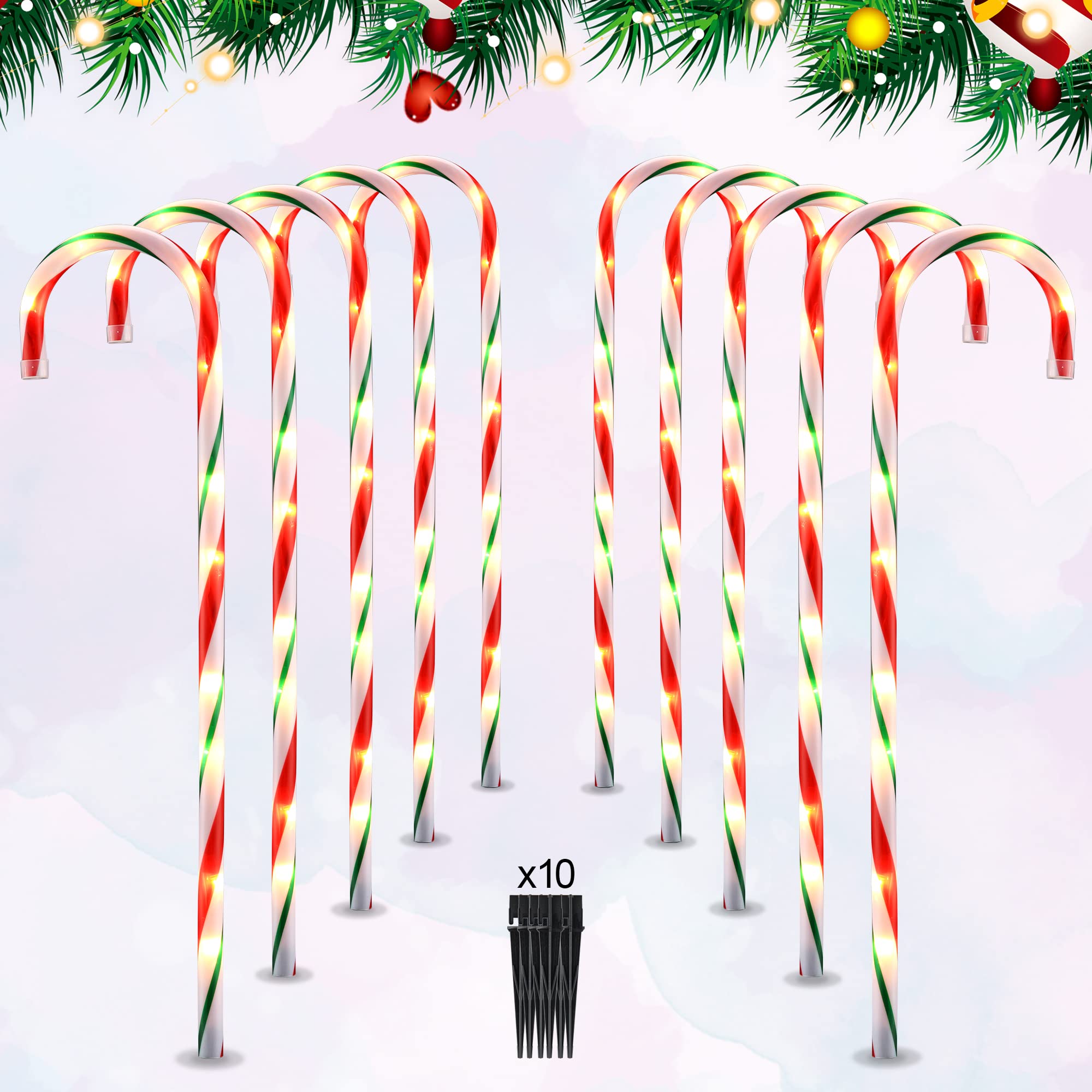 Photo 1 of VCOKEN 26'' Christmas Candy Cane Lights Outdoor Pathway, Set of 10 Christmas Candy Cane Markers Waterproof, Light Up Xmas Candy Cane Decoration with Stakes for Patio, Garden, Walkway, Red&Green 10 PACK Red & Green