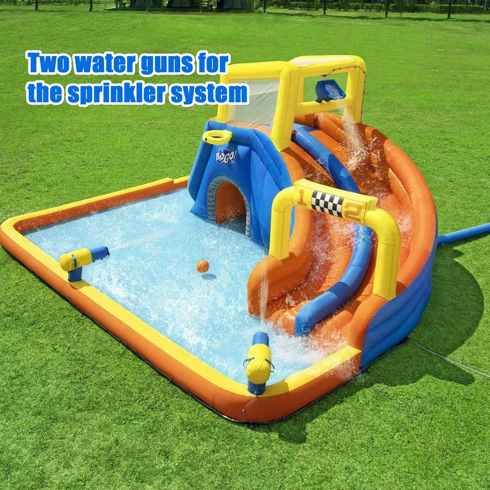 Tobogán de agua grande con toboganes de agua para patio trasero, con piscina, juguetes al aire última intervensión y escalada en roca, incluye secador de pelo, estacas y bolsas de almacenamiento
