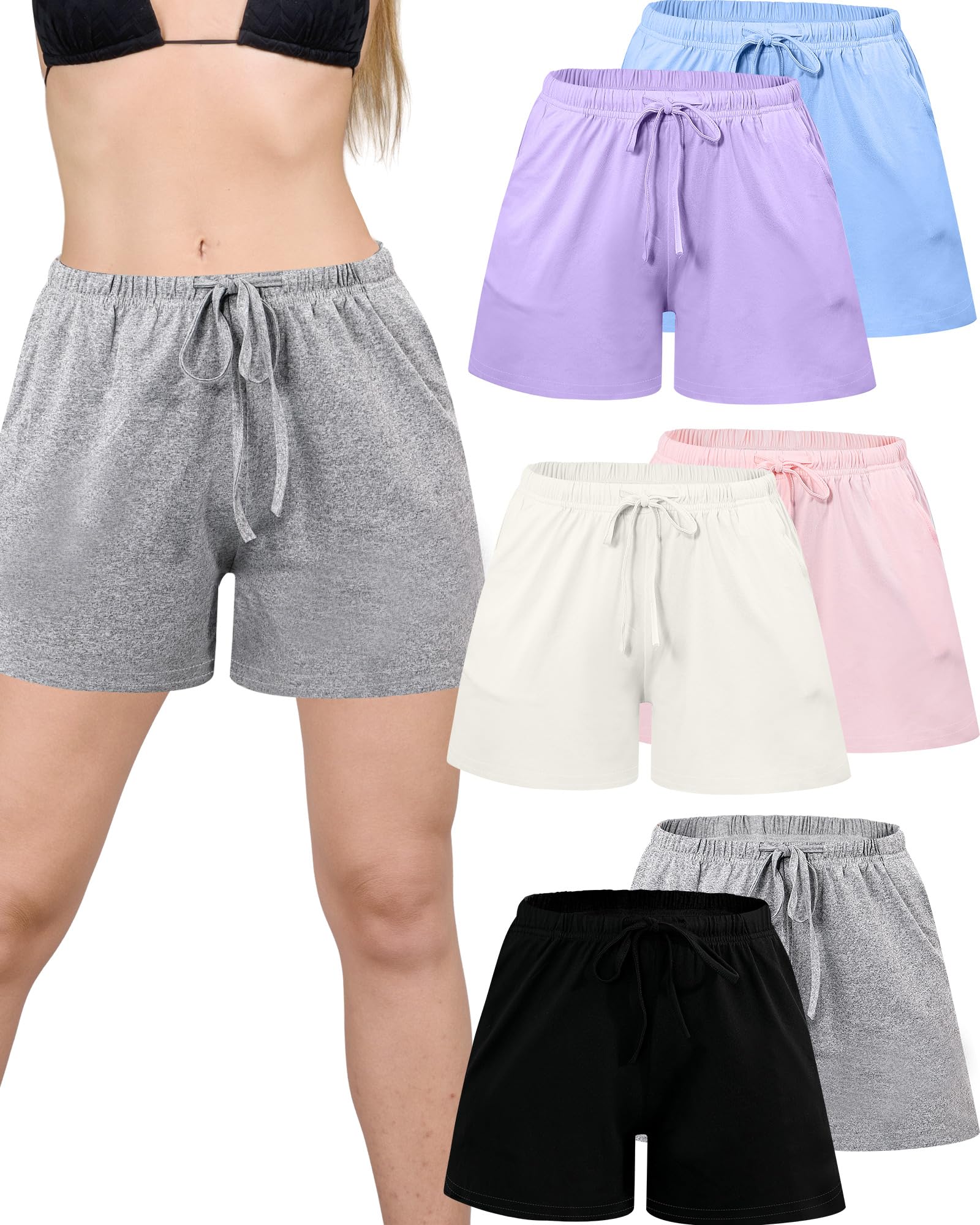 Chuarry 6 Pack Women Pajama Short Sleep Short Sleepwear Lounge Shorts Sleep Boxers Bottom with Pockets