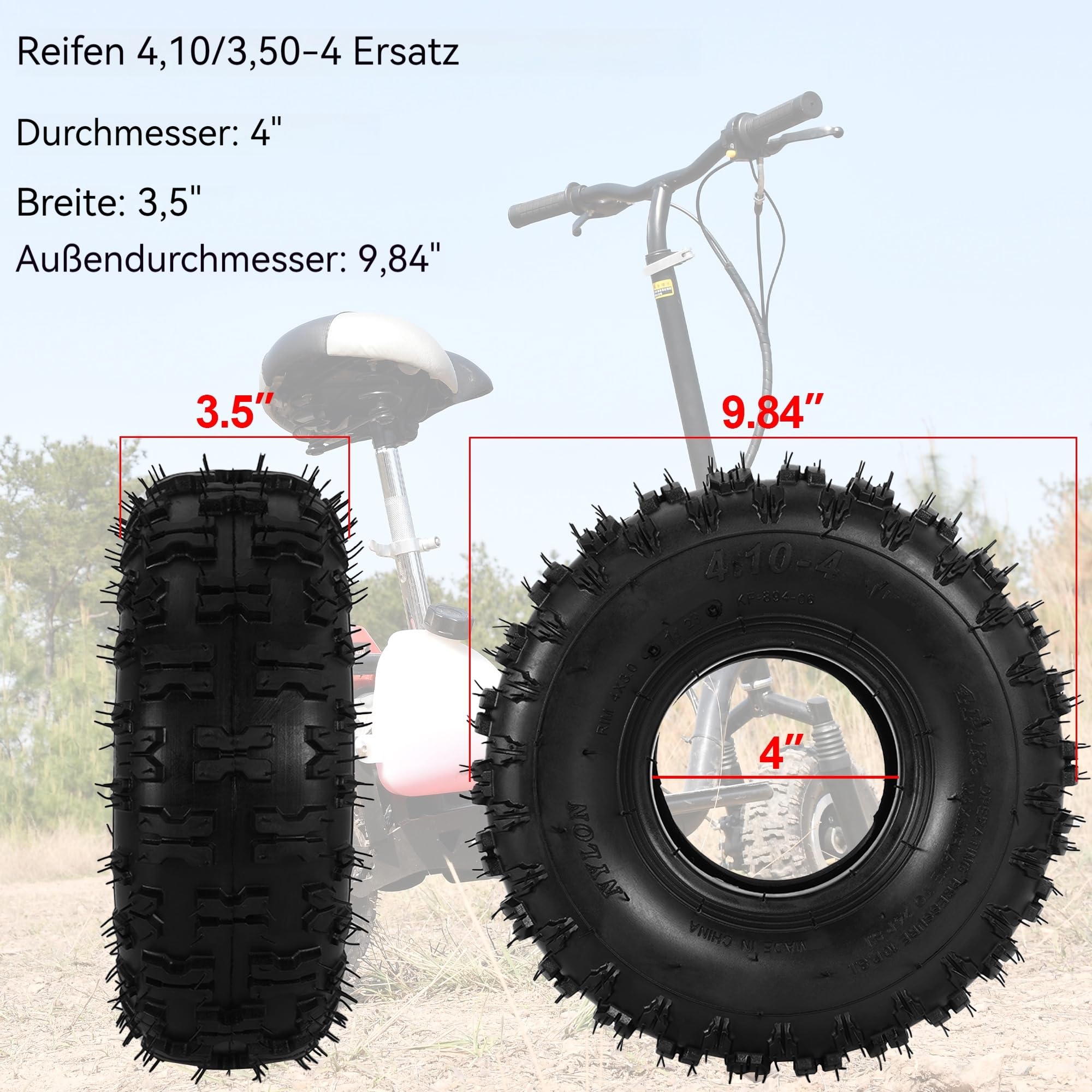 4.10/3.50-4 Reifen mit Schlauch Satz für ATV Quad 4 Wheelers Go Kart Rasenmäher Schneefräse Hand Truck Traktor Schubkarre Generator Utility Cart Mini Bike 2 Satz