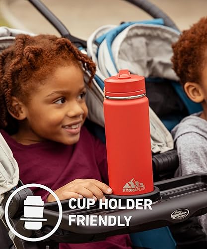Miniatura 3 de Hydrapeak Mini botella de agua para niños de 20 onzas con tapa con popote, botella de agua aislada de doble pared de acero inoxidable para niños,