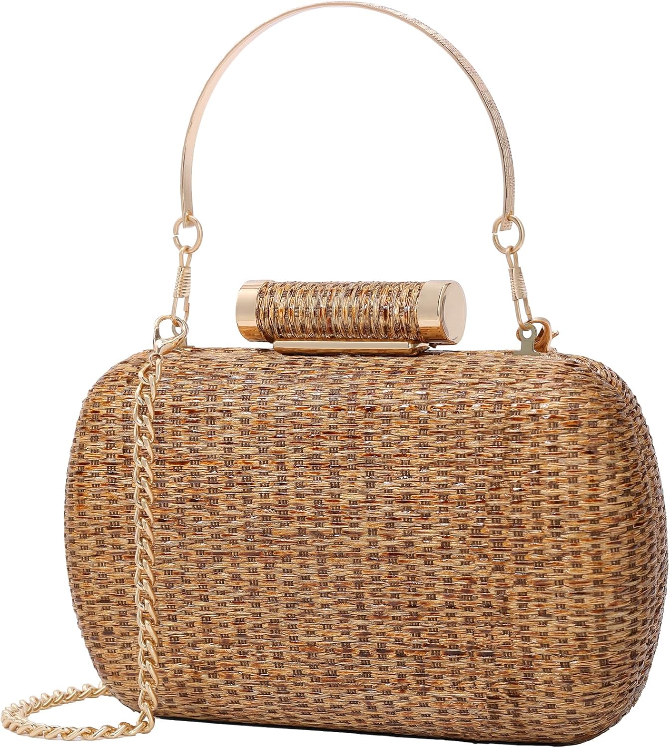 Straw Clutch Purse for Women, Hand-Woven Wicker Evening Handbag, Raffia Party Wedding Beach Bag for Summer