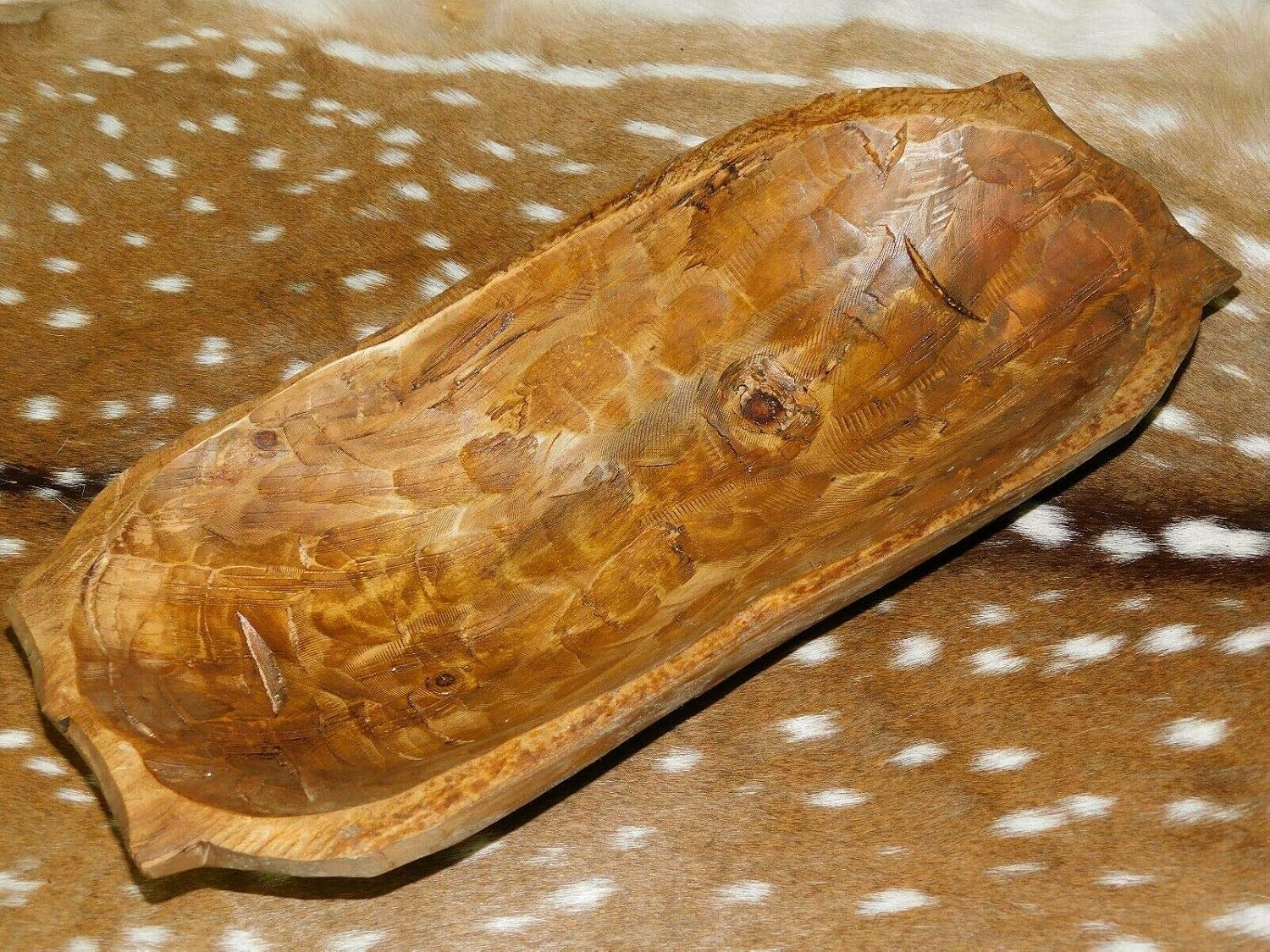 Wooden Dough Bowl, Large Hand Carved Trencher Rustic Free Shipping