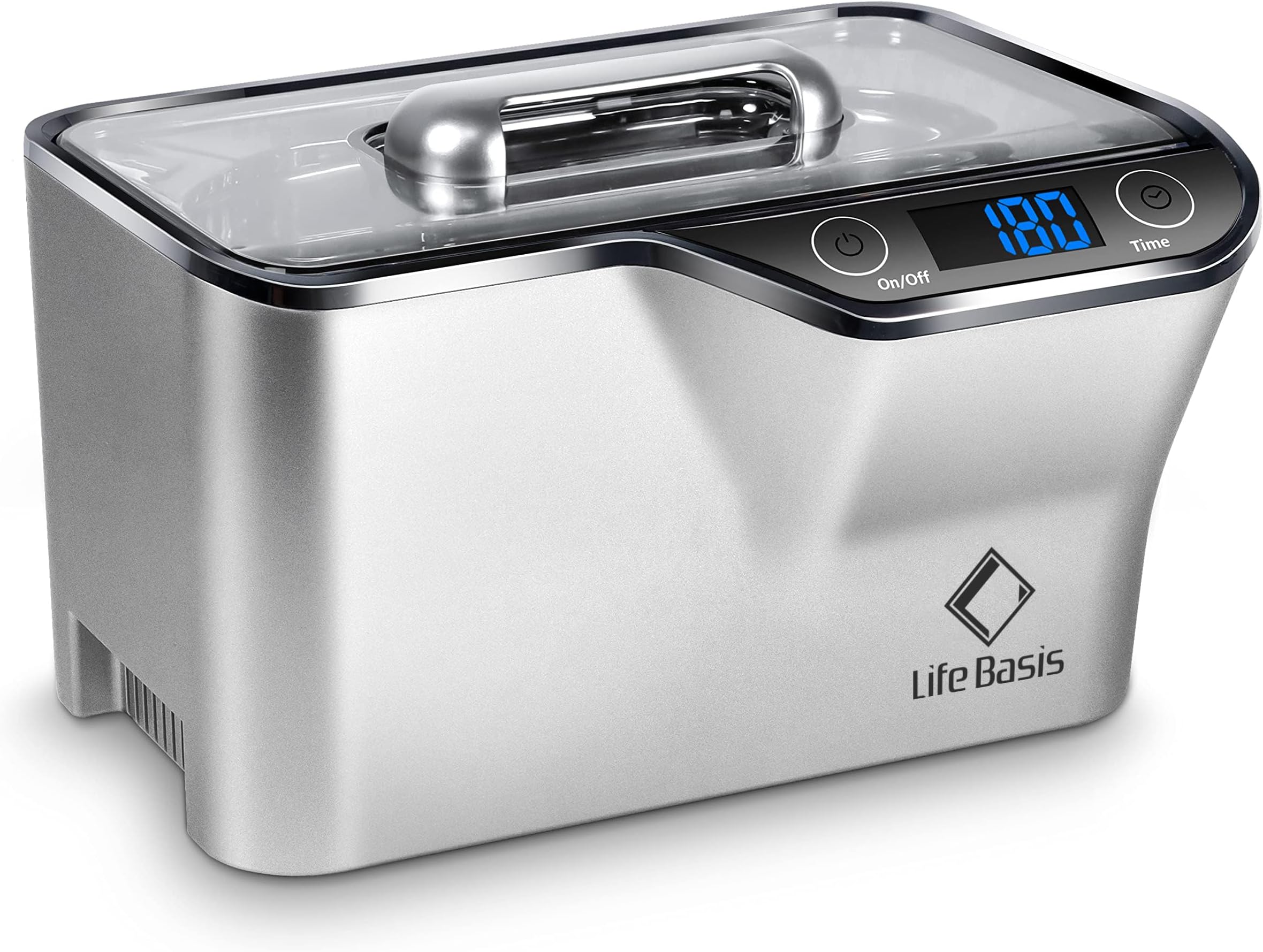 Life Basis Ultrasonic Cleaner 600 ml - Digital Ultrasonic Cleaning Device for Watches Jewellery Rings Glasses Ultrasonic Bath 42 KHz, 5 Timing, LED Display, Removable Plug