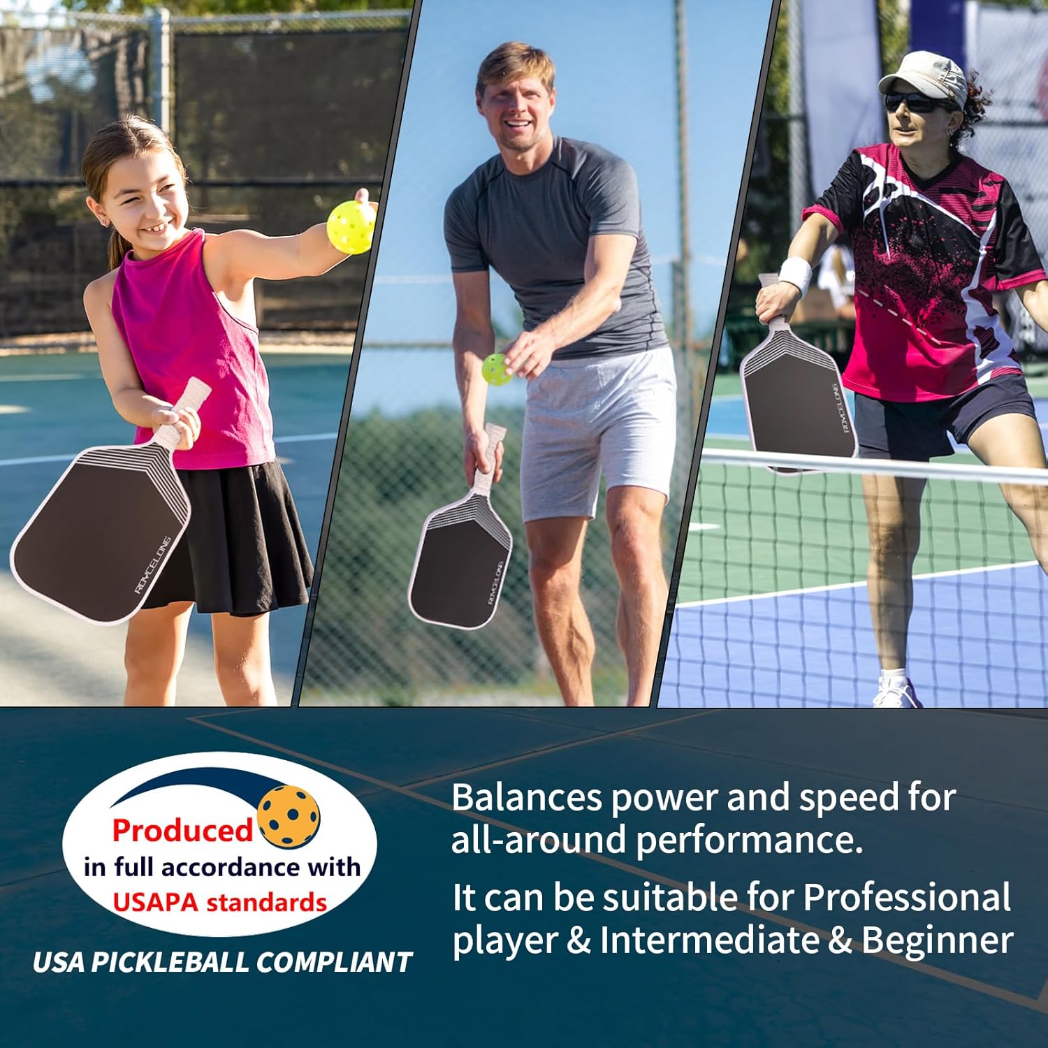 Pickleball Paddles Pickleball Rackets T700 Carbon Fiber Frosted Textured Surface 16mm Core for Beginners to Advanced Players Portable Bag USAPA Compliant Pickle Ball Paddle